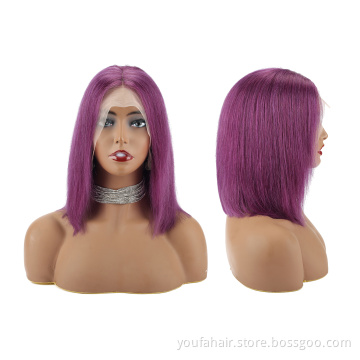 Best Selling Colorful Short Bob Virgin Human Hair HD Lace Front Wig 1B 613 Pink Blue Purple Ombre Colour Hair Curly Bob Lace Wig
